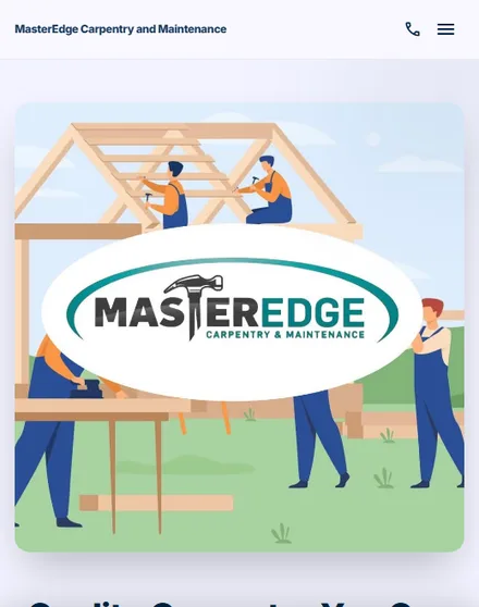 Master Edge Carpentry's WebGecko-built site shown on a phone